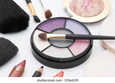 makeup brush and cosmetics