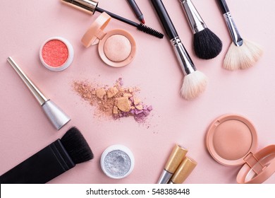 Makeup brush and cosmetics - Shutterstock ID 548388448