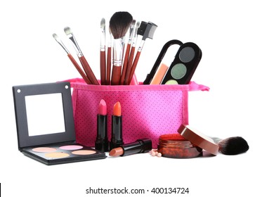 Makeup Brush And Cosmetics Isolated On A White