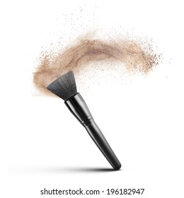 Makeup Brush With Powder Foundation Isolated On White