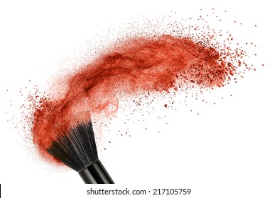 Makeup Brush With Red Powder Isolated On White