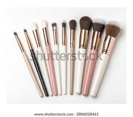 Makeup Brush Set with Rose Gold Ferrules Isolated on White Background