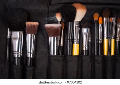 Makeup Brushes In Leather Case