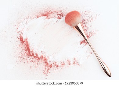 Makeup brushes on background with powder. Make-up background