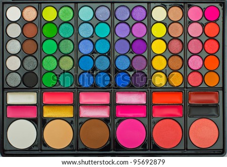 Makeup colorful eyeshadow palettes as background
