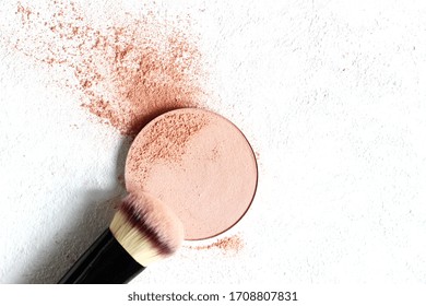 Makeup. Compact Blush Applying with the Brush. Makeup Design Concept.
