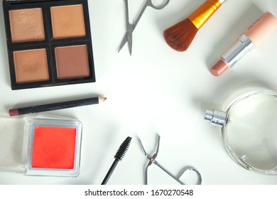 makeup different accessories on the white background