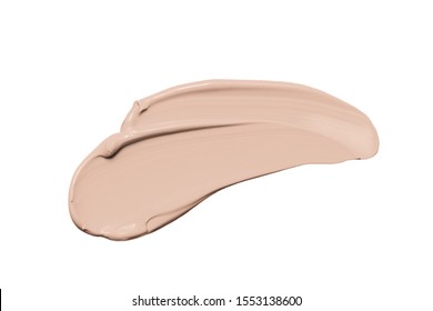 Makeup Foundation, Beige Concealer Swatch Smudge Smear Isolated On White Background. BB CC Cream Texture