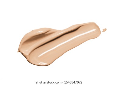 Makeup Liquid Foundation, Concealer, Color Corrector Swatch Smudge Smear Isolated On White Background. Skin Tone Make Up Cream Swipe