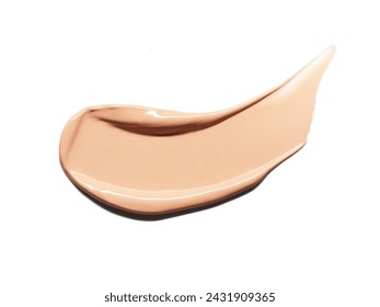 Makeup Liquid foundation smear composition isolated on white background. BB CC Cream Concealer texture. Cosmetic product brush swatch
