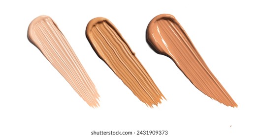 Makeup Liquid foundation smear composition isolated on white background. BB CC Cream Concealer texture. Cosmetic product brush swatch