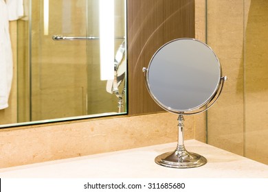 Makeup Mirror On Marble Counter Bathroom