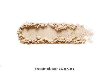 Makeup Powder Smear Smudge Swatch Isolated On White Background. Skin Tone Color Cosmetic Product  Sample. Crushed Compact Face Powder Texture