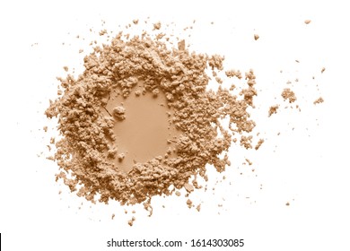 Makeup Powder Texture. Crushed  Beige Foundation Swatch Isolated On White Background. Natural Color Cosmetics Sample