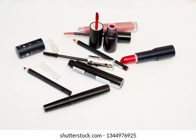 makeup set for face makeup on white background
