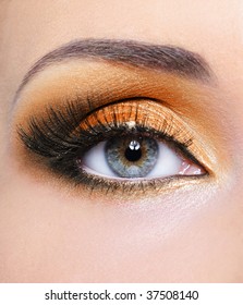 Make-up Of Woman Eye With Fashion Orange  Eyeshadow