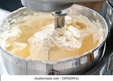 Making Buttercream Frosting For Decorating A Vanilla Cake.