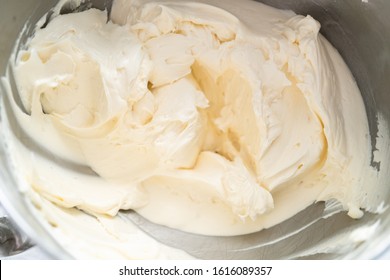 Making Buttercream Frosting For Decorating A Vanilla Cake.