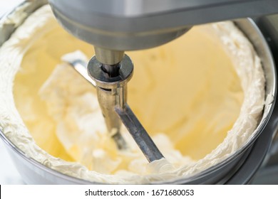 Making Buttercream Frosting For Decorating A Vanilla Cake.