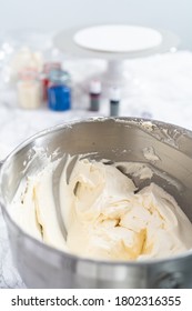 Making Buttercream Frosting For Decorating A Vanilla Cake.