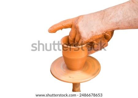 Making ceramic pot.Pottery workshop outside. Clay pottery textured background.
