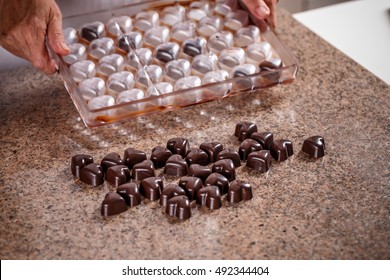 Making Chocolate Candies In Mold