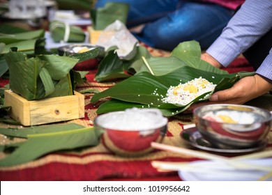 Making Chung cake by hands closeup, Chung cake is the most important traditional Vietnamese lunar New Year (Tet) food.