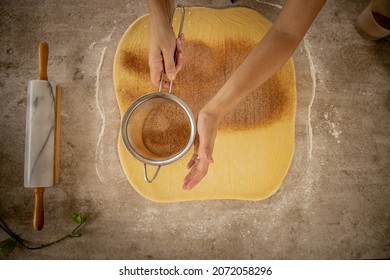 Making Cinnamon Rolls From Scratch.  Sweet And Delicious 