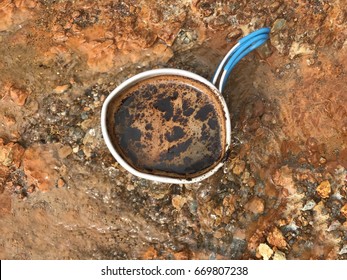 Making Coffee In A Metal Coffee Maker Placed On Geyser, Overhead Shot