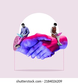 Making a deal between two partners, art collage. Business concept. - Shutterstock ID 2184026209