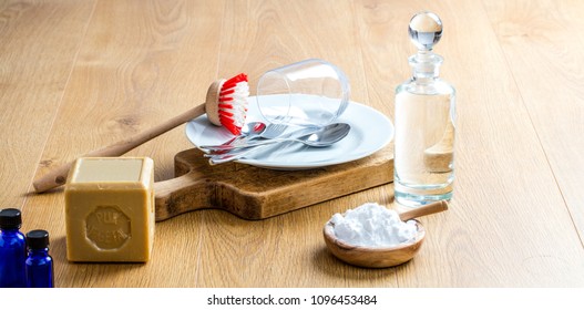 Making Environmentally Friendly Dish Washing Detergent With Pure Essential Oils, Healthy Soap, Biodegradable Baking Soda For DIY Green Cleaning