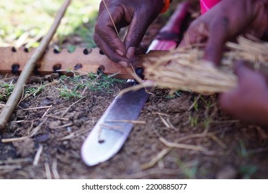 Making Fire By Masai Tribe In Kenya, Africa