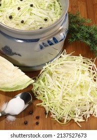 Making Fresh Sauerkraut On Wooden Background, Isolated.