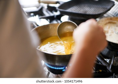 Making Gravy On The Restaurant Stove