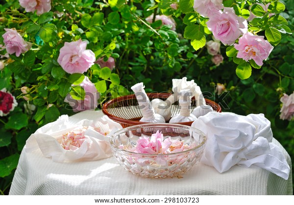 Making Herbal Rose Bags Spa Massage Stock Photo Edit Now 298103723