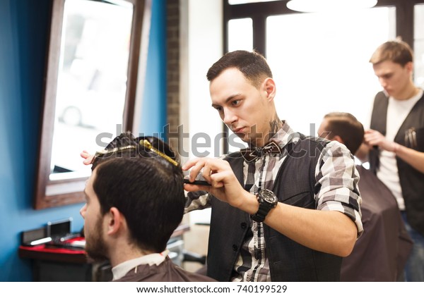 Making Hipster Hairstyle Male Hair Salon Stock Photo Edit Now