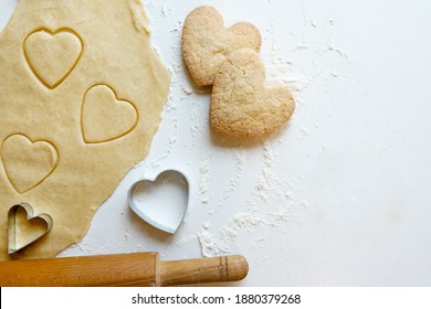 Making homemade heart shaped cookies from ginger raw dough - festive homemade cookies pastry for Valentine day - Powered by Shutterstock
