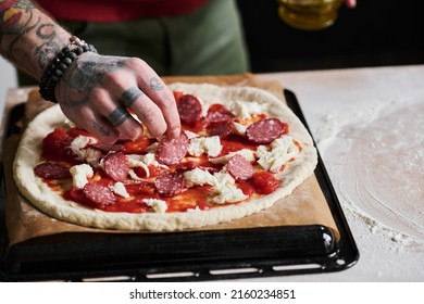 Making Homemade Pizza With Salami