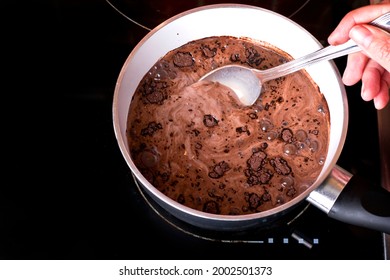 Making Hot Chocolate On Milk In A Pot