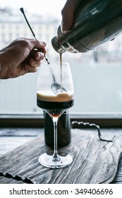 Making Irish Coffee On A Winter Day In A Fancy Restaurant