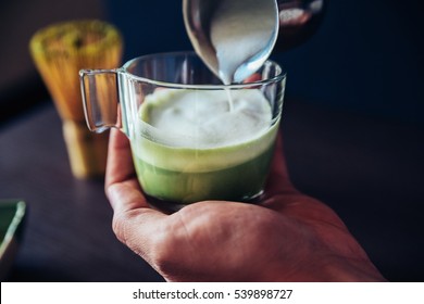 Making Of Japanese Drink Matcha Latte