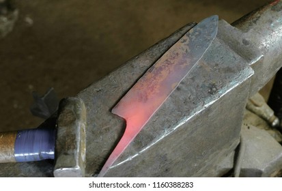 Making The Knife Out Of Metal At The Forge. Top View.