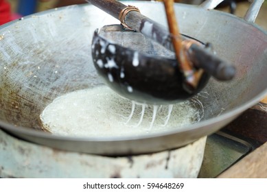 The Making Of Malay Traditional Food Named Kuih Karas Using Unique Mould.