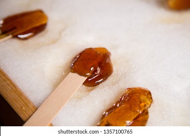 Making Maple Candy On Snow In A Maple Sugar Camp In New Brunswick