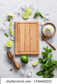 Making Mojito Cocktail At Home. Flat Lay.