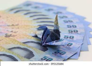 Making A Origami Bird Thai 50 Baht Banknotes, Thai Money