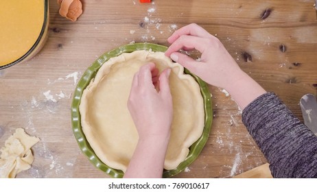 Making Pie Crust From Scratch To Bake Pumpkin Pie.