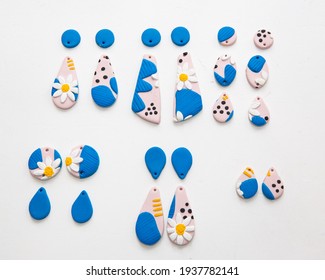 Making Pink Blue And White Daisy Flower Polymer Clay Earrings With 3D Printed Clay Cutter Tools