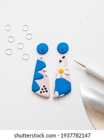 Making Pink Blue And White Daisy Flower Polymer Clay Earrings With 3D Printed Clay Cutter Tools