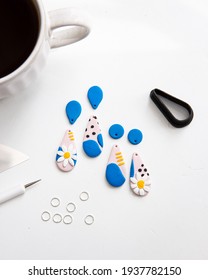 Making Pink Blue And White Daisy Flower Polymer Clay Earrings With 3D Printed Clay Cutter Tools